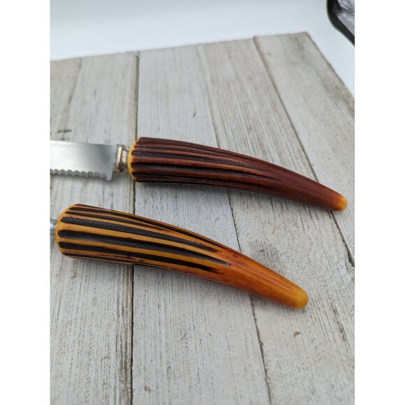 Vintage Forgecraft Set of 2 Carving Knife Meat Fork Stainless Steel Faux Antlers - Picture 2 of 8